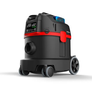 Sprintus ERA iGO ZERO 5 Ah Akku-Staubsauger, kabelloser Trockensauger aus robustem Kunststoff, graues und schwarzes Design mit roten Akzenten, gro&szlig;e Laufr&auml;der, kleine Lenkrollen, Motorkopf mit Display, Anzeige von Leistungsstufe und Restlaufzeit, ausziehbarer Tragegurt im Handgriff, inklusive Saugschlauch, Edelstahl-Teleskoprohr, Fugend&uuml;se, Polsterd&uuml;se, Energy-Kombid&uuml;se und HEPA-13-Filterzubeh&ouml;r, zus&auml;tzlich zwei 18-V-Lithium-Ionen-Akkus mit 5 Ah, inklusive Schnellladeger&auml;t, 36-V-Li-Ionen-Technik, Leistung 150 bis 300 Watt, Filtervolumen 9 Liter, Ger&auml;tegewicht 4,7 kg